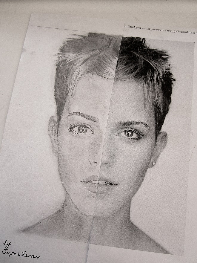 Portrait à demi dessiné d'Emma Watson, 2