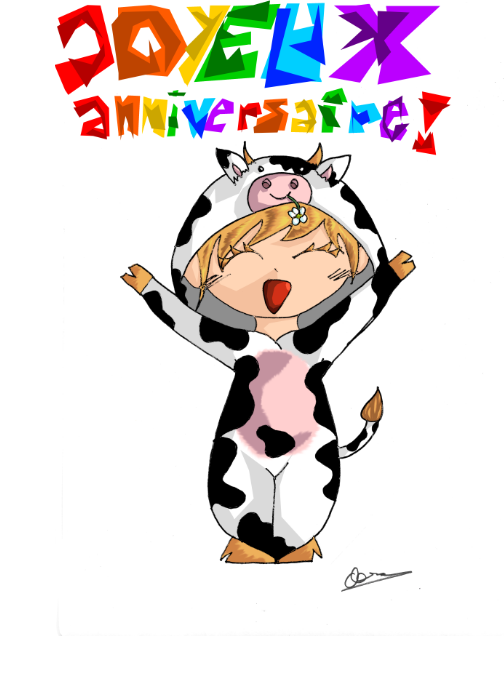 J'ai fais ce dessin pour l'anniversaire de ma mère. Elle adore les vaches ! ^_^
