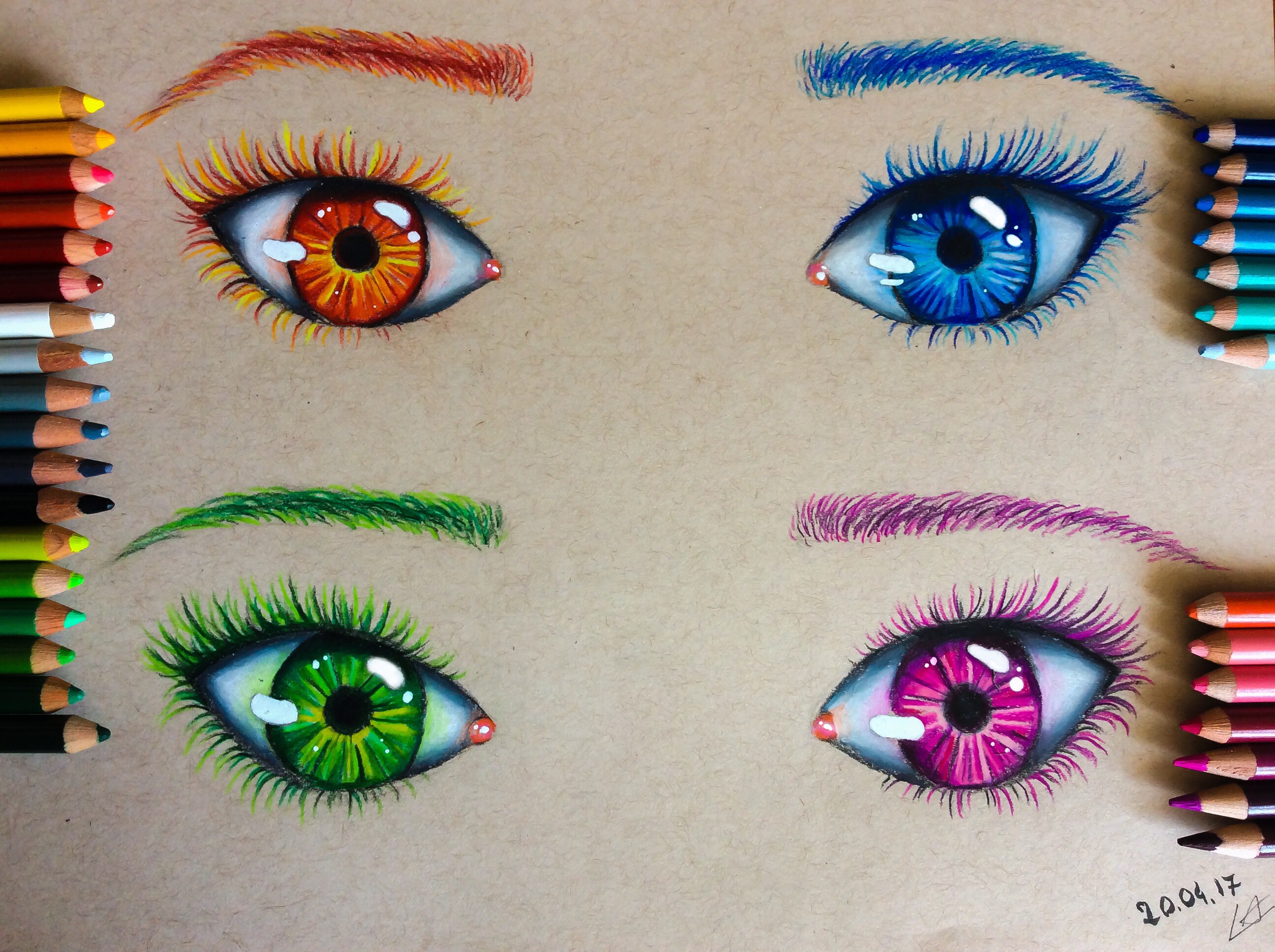 Des yeux faits avec des crayons Prismacolor sur du papier Toned Tan. Dessin original :D (d'ailleurs il est passé dans une vidéo de Tutodraw sur Youtube pour ceux qui connaissent ;) )